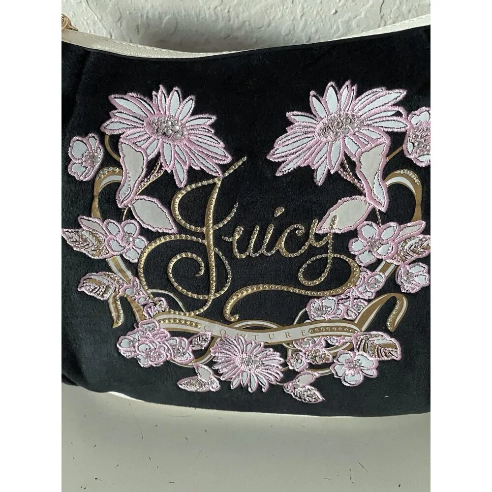 Juicy Couture Juicy In Bloom Hobo Shoulder Bag Purse Liquorice Black‎ Floral NEW